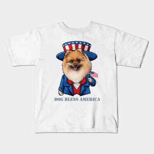 Pomeranian Dog Bless America Kids T-Shirt